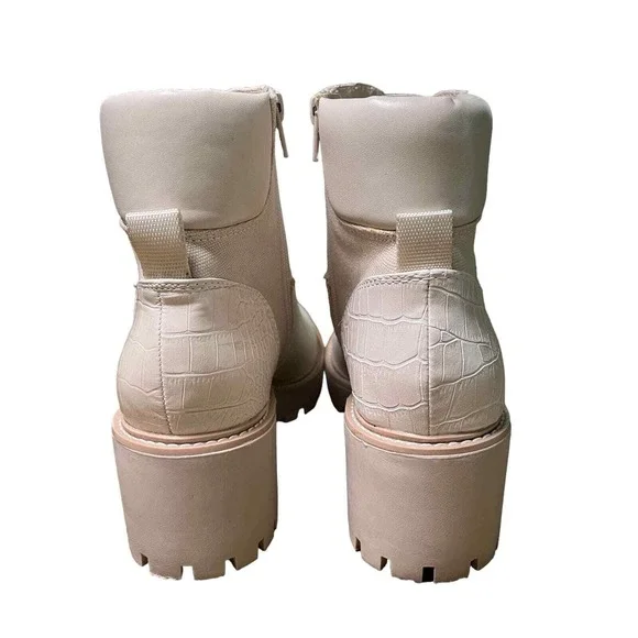 Dolce Vita Hank Canvas Chunky Heel‎ Combat Boots Lace Zip Creme Size 8.5 - Picture 5 of 10